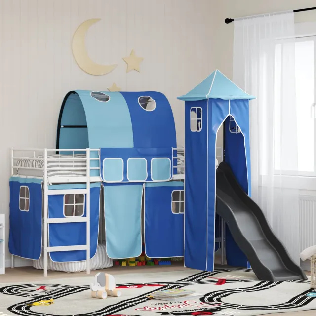 vidaXL Stapelbed voor kinderen Wit en Blauw 75 x 190 cm Metaal