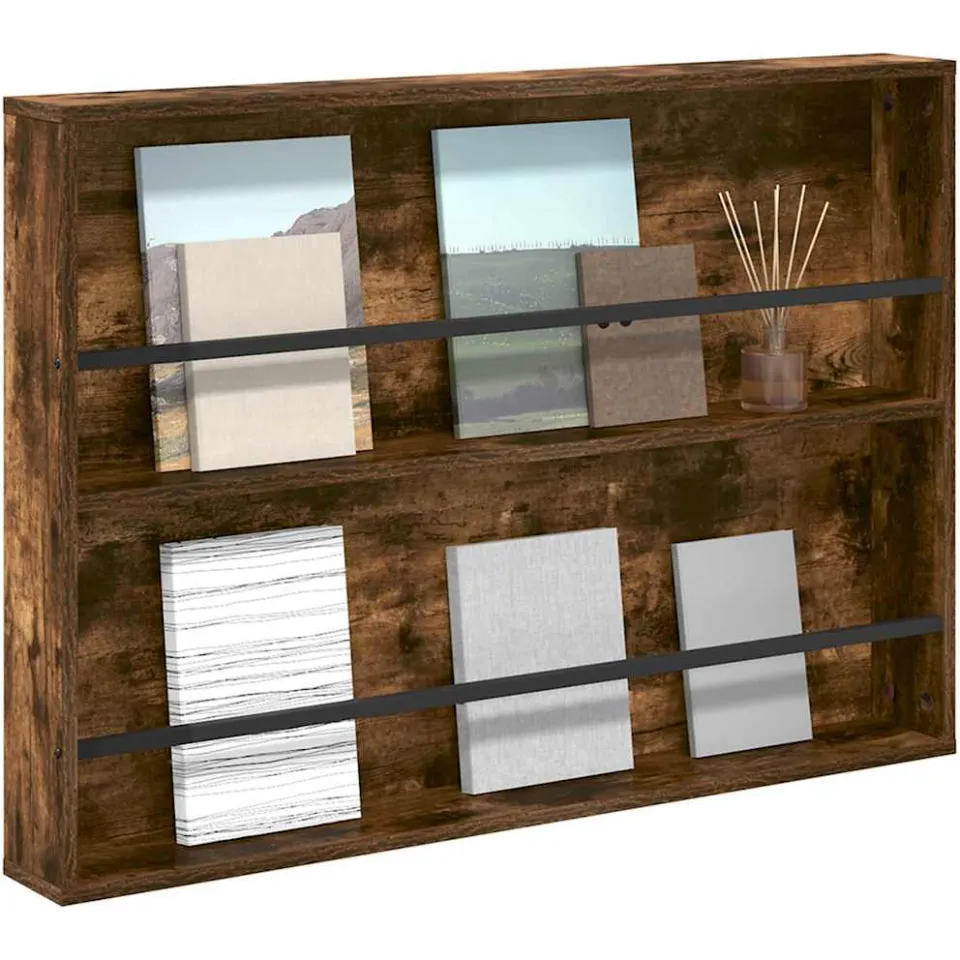 vidaXL Tijdschrift Rek Gerookt eiken 100 x 12 x 70 cm Bewerkt hout Bruin