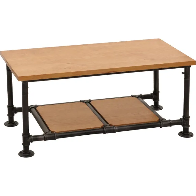 MCW Salontafel MCW-N27, woonkamer tafel bank tafel bijzettafel, industrieel massief hout metaal 48x100x50cm ~ natuur