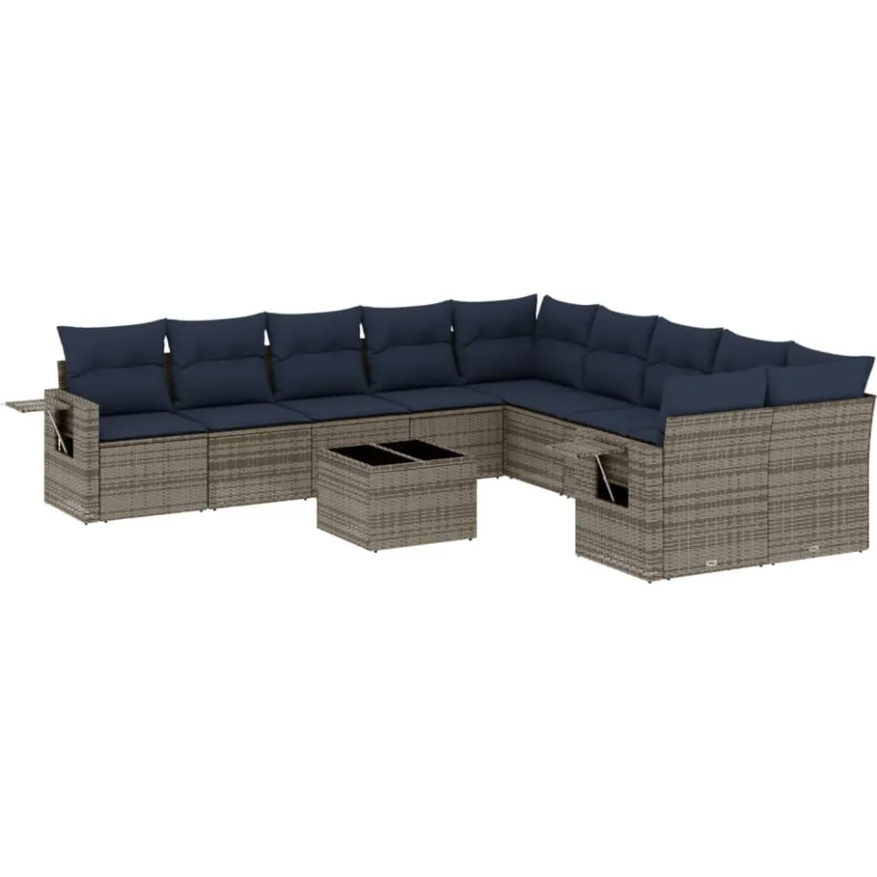 vidaXL 11-delige tuinbankset met kussens, grijs polyrotan, foto 3