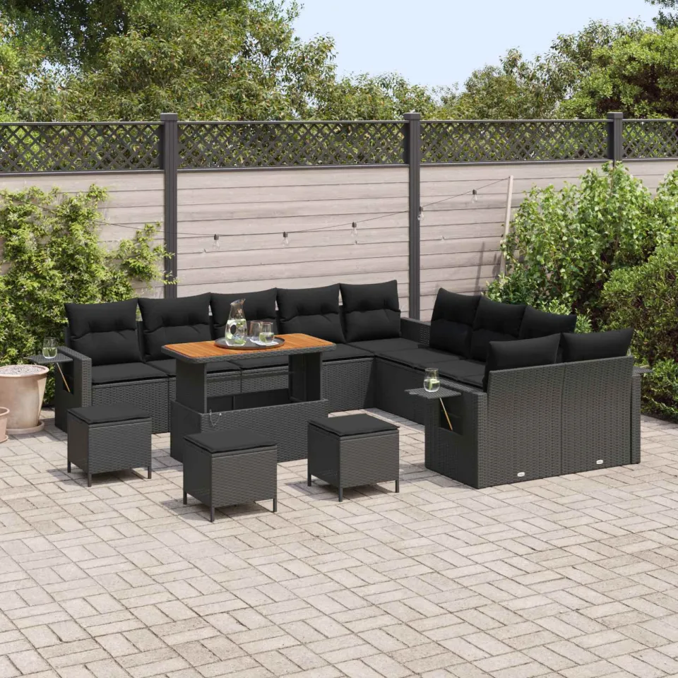 vidaXL Tuin Sofa Set 14 st Zwart poly rattan, foto 3