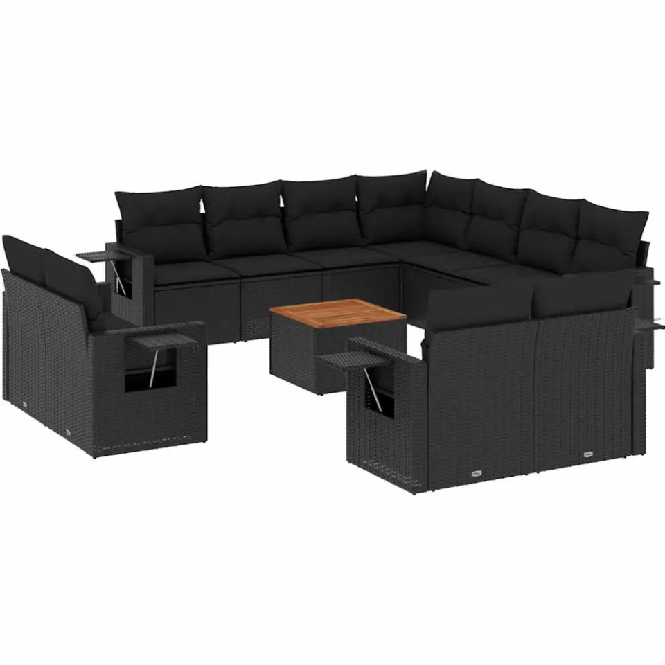 vidaXL 12-delige Loungeset met kussens poly rattan zwart, foto 3