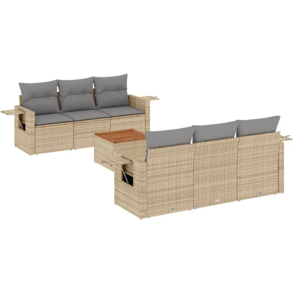 vidaXL 7-delige Loungeset met kussens poly rattan gemengd beige, foto 3