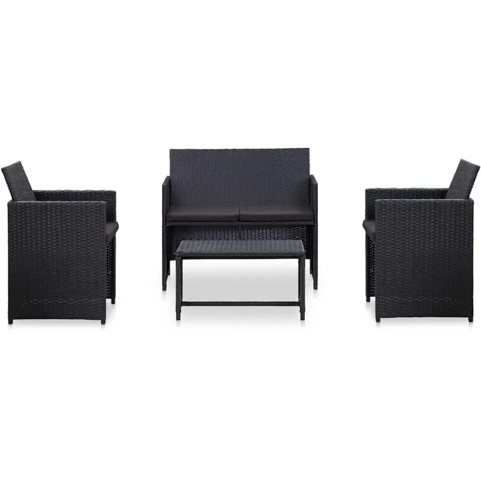 vidaXL 4-delige Loungeset met kussens poly rattan zwart, foto 2