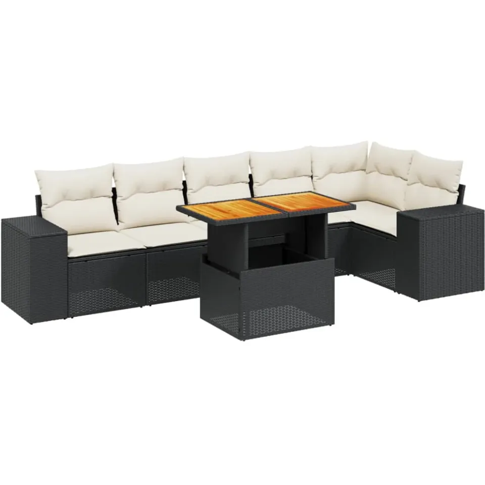 vidaXL 7-delige Loungeset met kussens poly rattan zwart