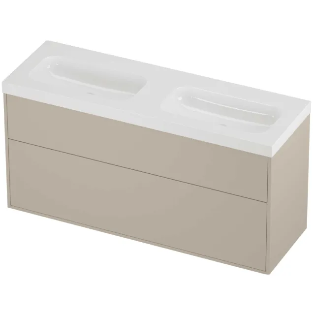 Proline Haga Badmeubelset Polystone Mezza Dubbel 140x46x73 cm Glans Wit Soft Linen Beige