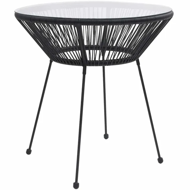 vidaXL Tuintafel Ø70x74 cm rattan en glas zwart