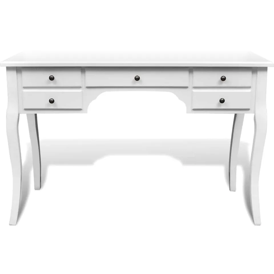 vidaXL Bureau met gebogen poten en 5 lades Franse stijl wit, foto 2