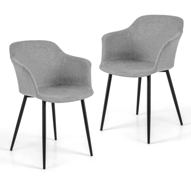 Costway Eetkamerstoelen, set van 2, keukenstoelen met ergonomische rugleuning en brede armleuning, gestoffeerde stoel voor woonkamer, eetkamer, keuken (lichtgrijs)