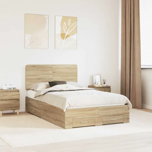 vidaXL Bedframe met lade Sonoma Eiken 135 x 190 cm Bewerkt hout Bruin