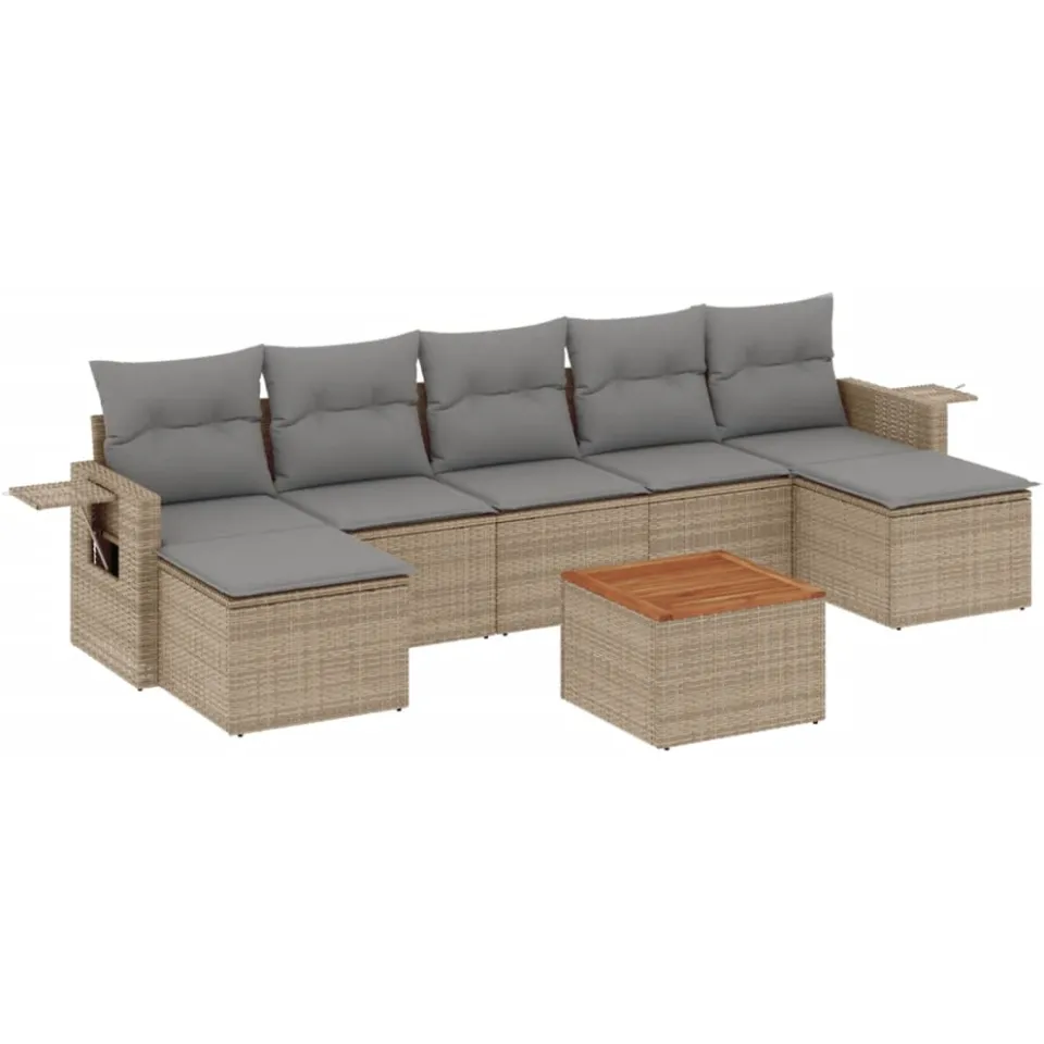 vidaXL 8-delige Loungeset met kussens poly rattan gemengd beige, foto 3