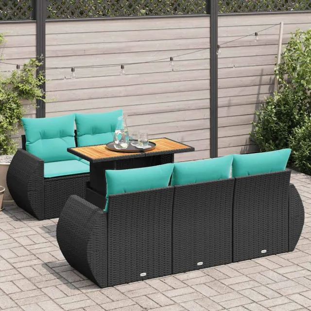 vidaXL 6-delige Loungeset met kussens poly rattan zwart, foto 2