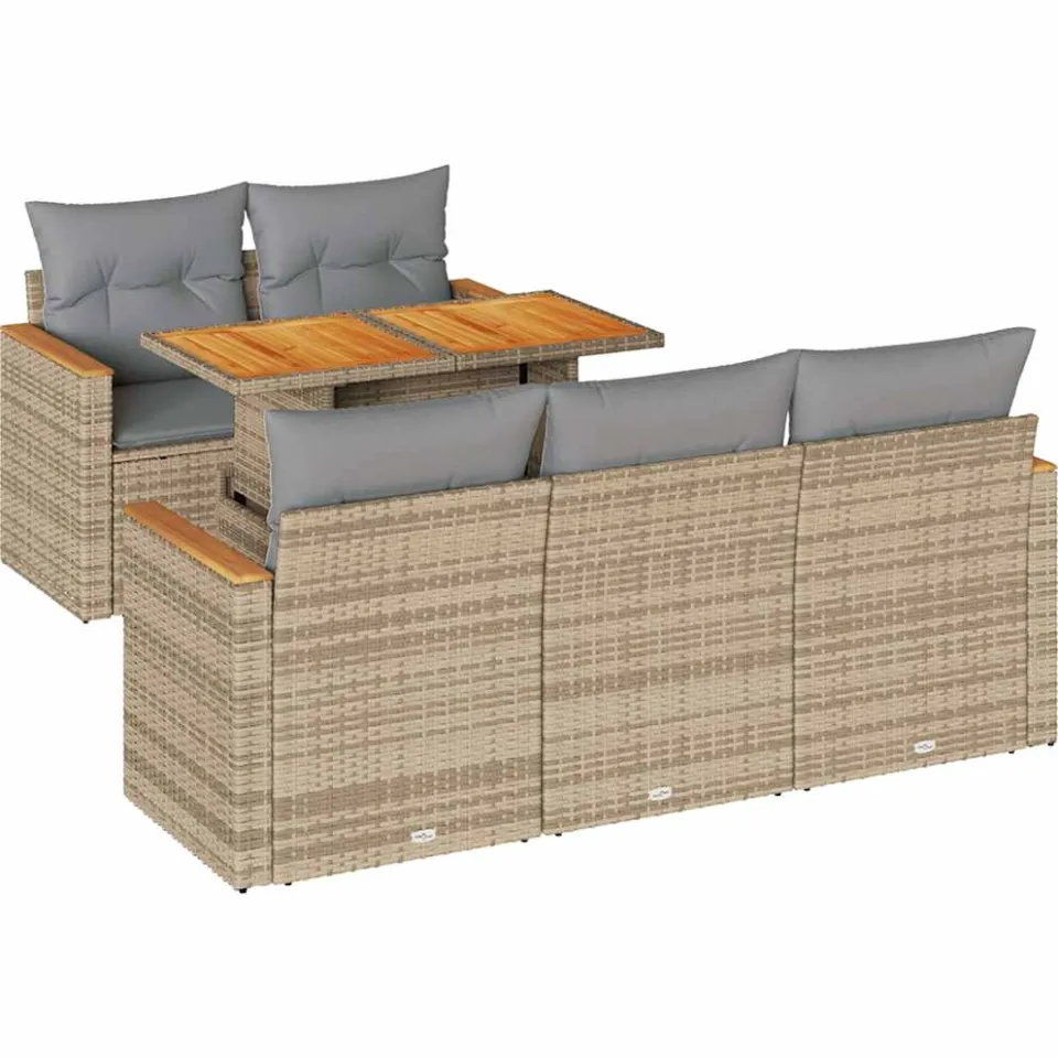 vidaXL 6-delige Loungeset met kussens poly rattan acacia beige, foto 3