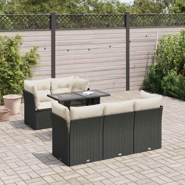 vidaXL 6-delige Loungeset met kussens poly rattan zwart, foto 2