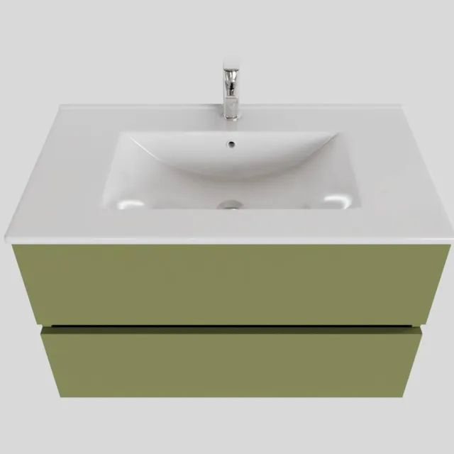 Boss & Wessing Badkamermeubel BWS Helsinki 80x46 cm Keramiek Mat Groen 2 Laden (1 kraangat)