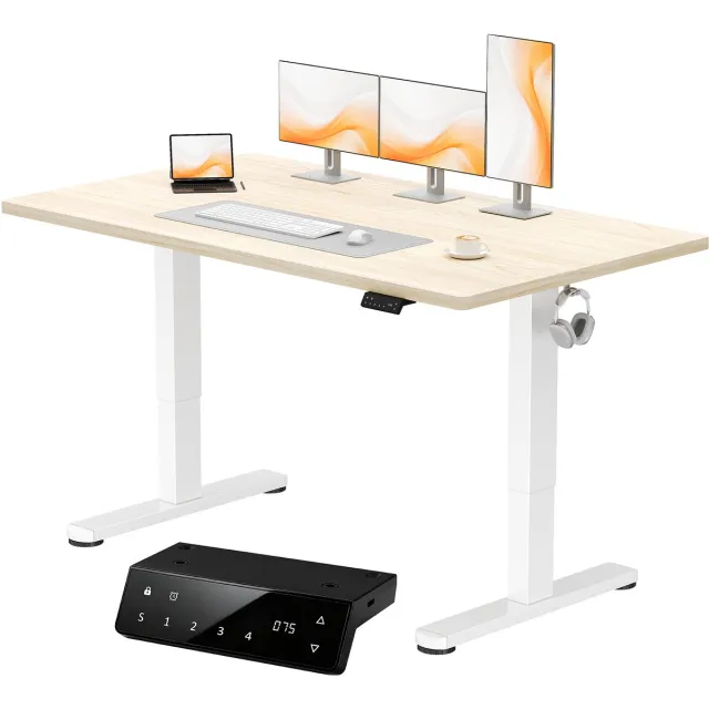 Devoko elektrisch zit-sta bureau 160 x 80 cm - dubbele motor, stevig 25 mm werkblad uit één stuk, USB en USB-C - Beige