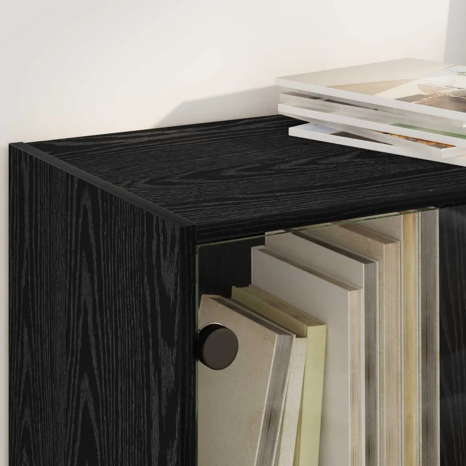 vidaXL Highboard Zwart Eiken 68 x 37 x 142 cm Bewerkt hout, foto 4