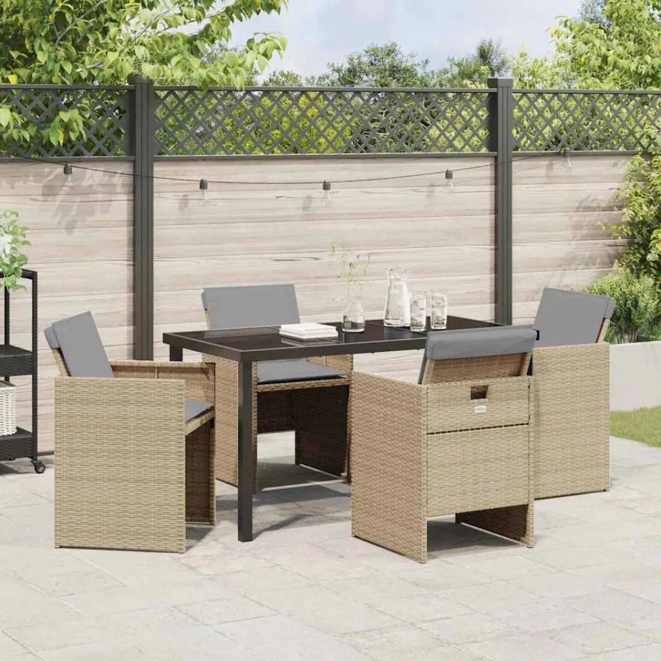vidaXL Tuin eettafelset 5 st Beige poly rattan, foto 3