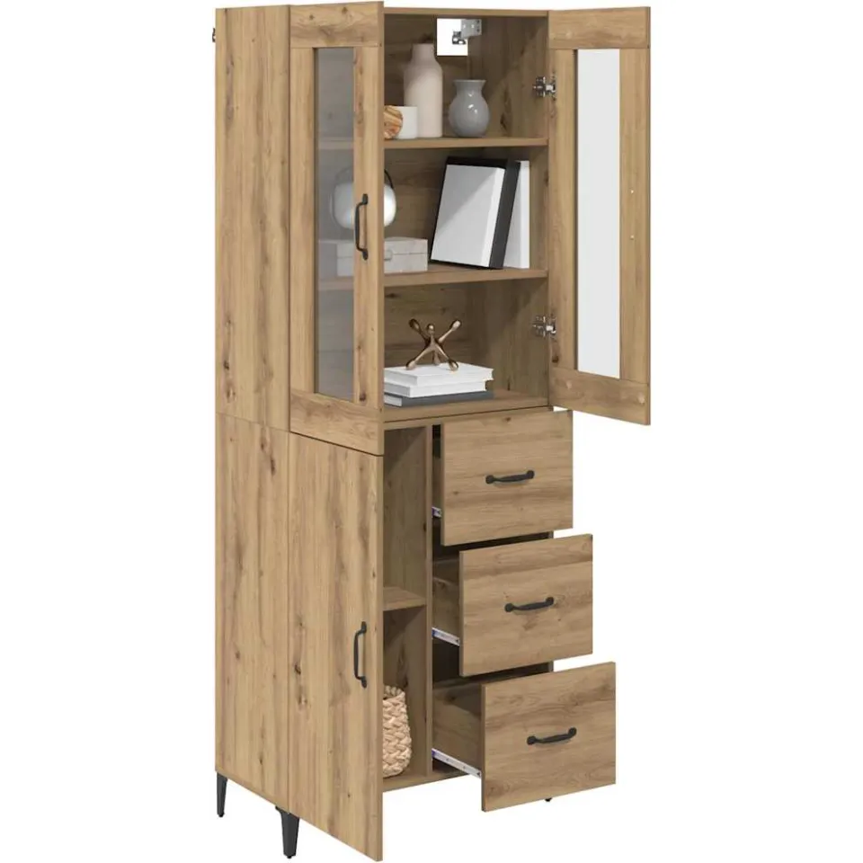 vidaXL Highboard Artisan Eiken 69,5 x 34 x 180 cm Bewerkt hout Bruin