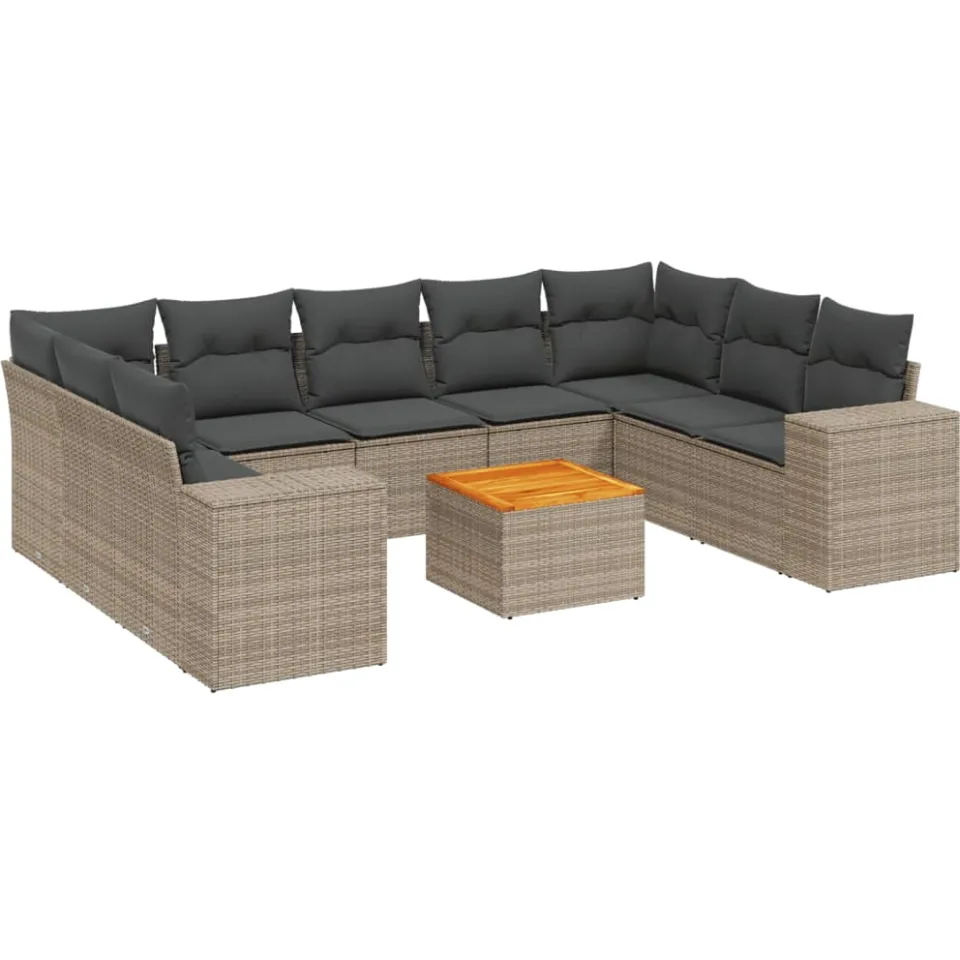 vidaXL 10-delige Loungeset met kussens poly rattan grijs, foto 3