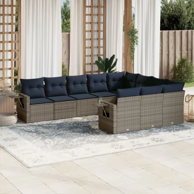 vidaXL 10-delige tuinbankset met kussens, grijs polyrotan, foto 2