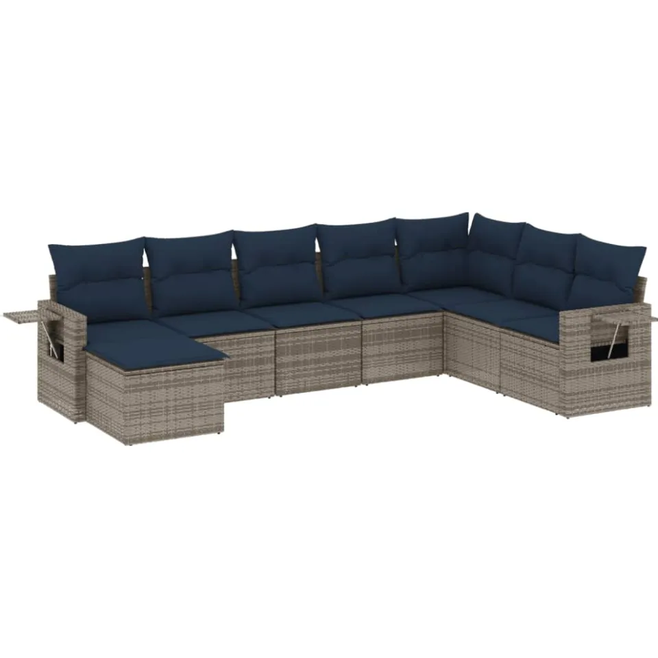 vidaXL 8-delige tuinbankset met kussens, grijs polyrotan, foto 3