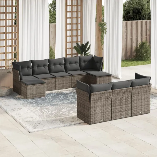 vidaXL 10-delige Loungeset met kussens poly rattan grijs, foto 2