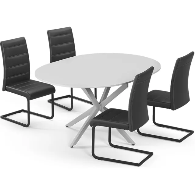Vicco Eettafel set Loyd, Wit/Grijs, 120 x 120 cm met 4 eetkamerstoelen, zwart
