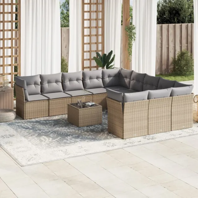 vidaXL 12-delige Loungeset met kussens poly rattan beige, foto 2