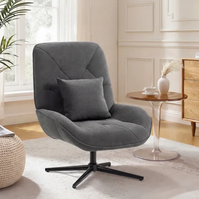 MODENUIT Fauteuil 72 x 92 x 96 cm - Draaibaar met Lendekussen - Woonkamer - Chenille - Donkergrijs
