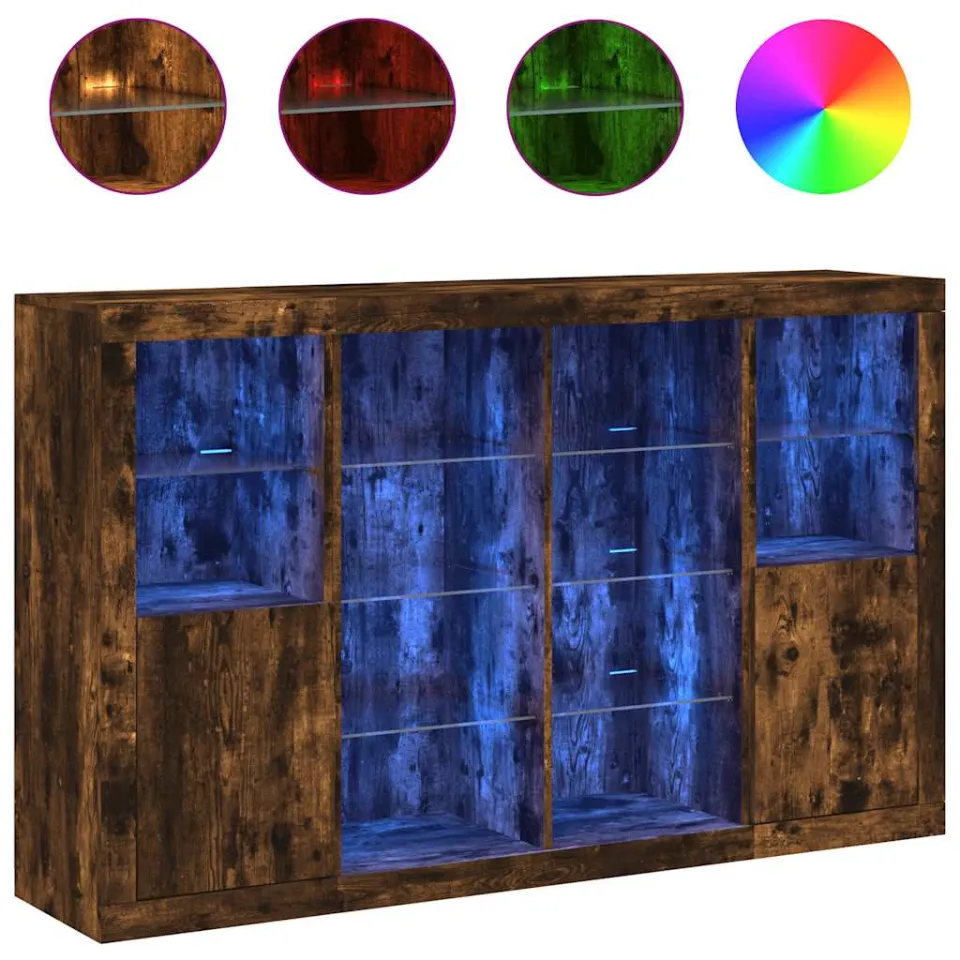 vidaXL Dressoirs met LED-verlichting 3 st bewerkt hout gerookt eiken, foto 3