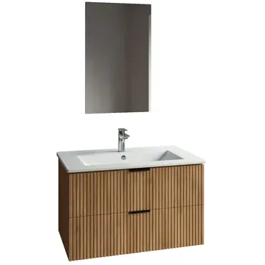 Aurlane Badmeubelset Amelia 80cm - Hout - Met Spiegel En Wastafel - Met 2 Lades