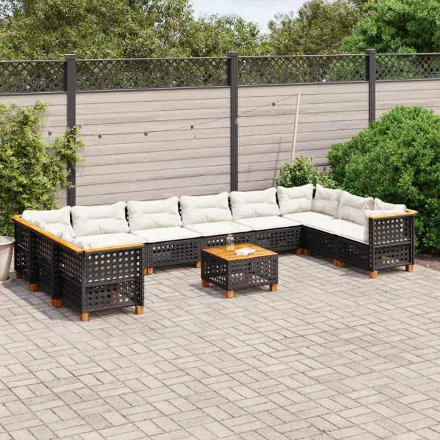 vidaXL 11-delige Loungeset met kussens poly rattan zwart, foto 2