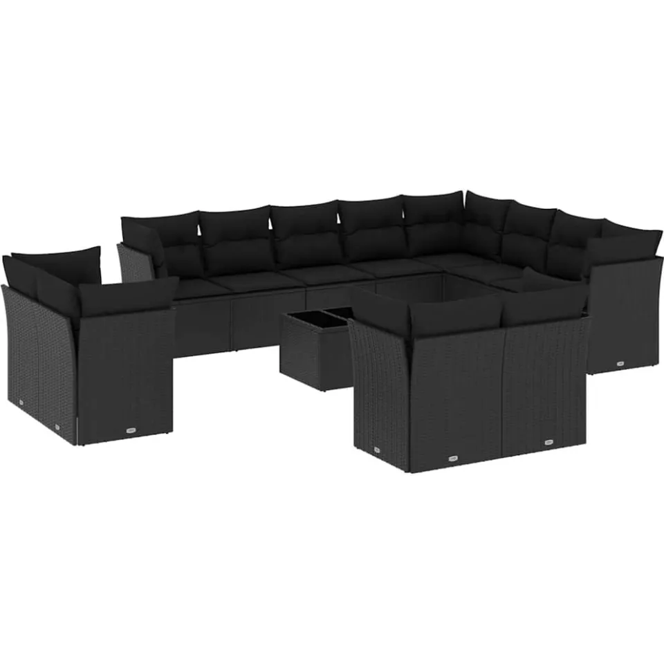 vidaXL 13-delige Loungeset met kussens poly rattan zwart