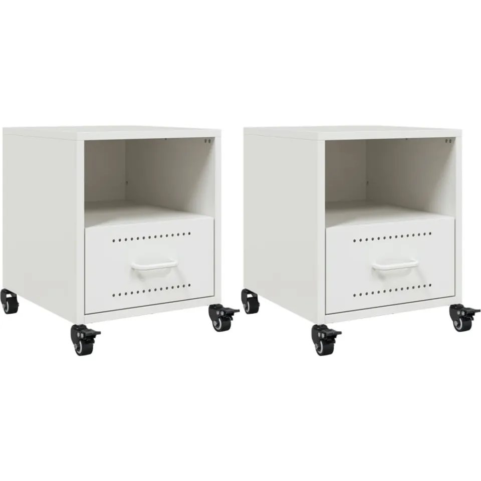 vidaXL Nachtkastjes 2 st 36x39x43,5 cm staal wit, foto 3