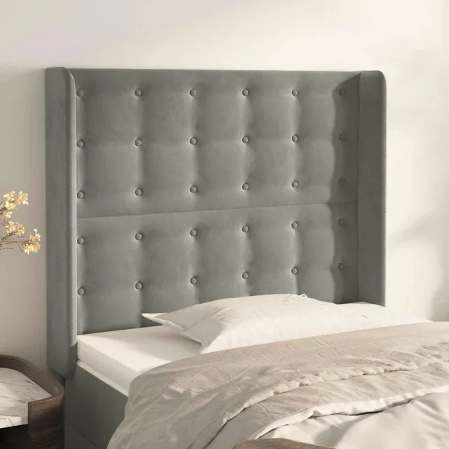 vidaXL Hoofdbord met randen 103x16x118/128 cm fluweel lichtgrijs grijs