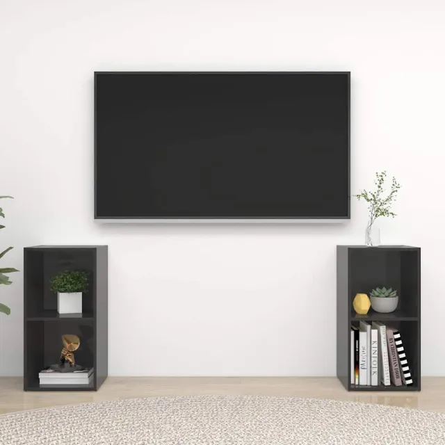 vidaXL Tv-meubelen 2 st 72x35x36,5 cm bewerkt houthoogglans grijs, foto 2