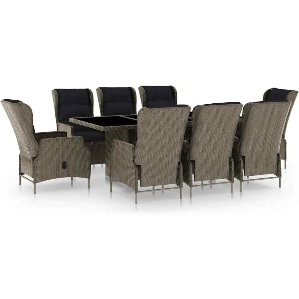 vidaXL 9-delige Tuinset met kussens poly rattan bruin, foto 3