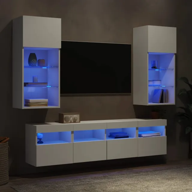 vidaXL 5-delige Tv-wandmeubelset met LED-verlichting bewerkt hout wit