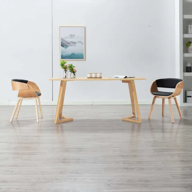 vidaXL Eetkamerstoelen 2 st gebogen hout en kunstleer Zwart