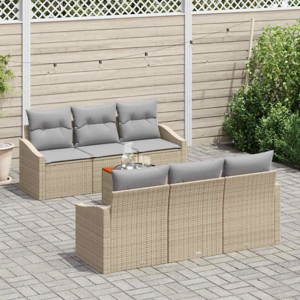 vidaXL Tuinbankenset 7 st Beige en Licht Grijs poly rattan, foto 3