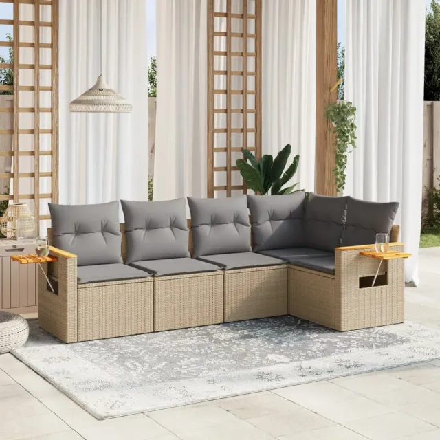 vidaXL 5-delige Loungeset met kussens poly rattan beige, foto 2