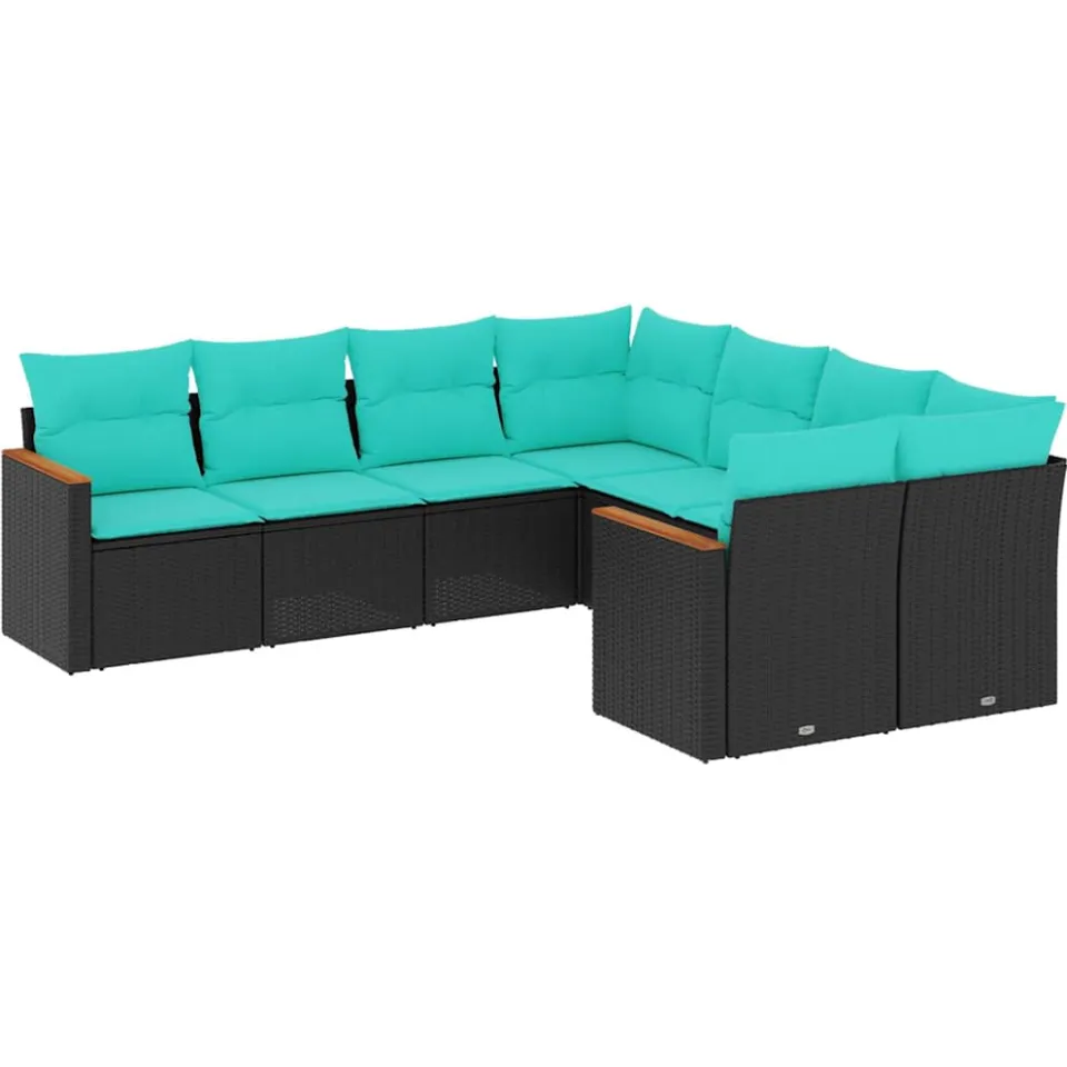 vidaXL 8-delige tuinbankset met kussens, zwart polyrotan, foto 3