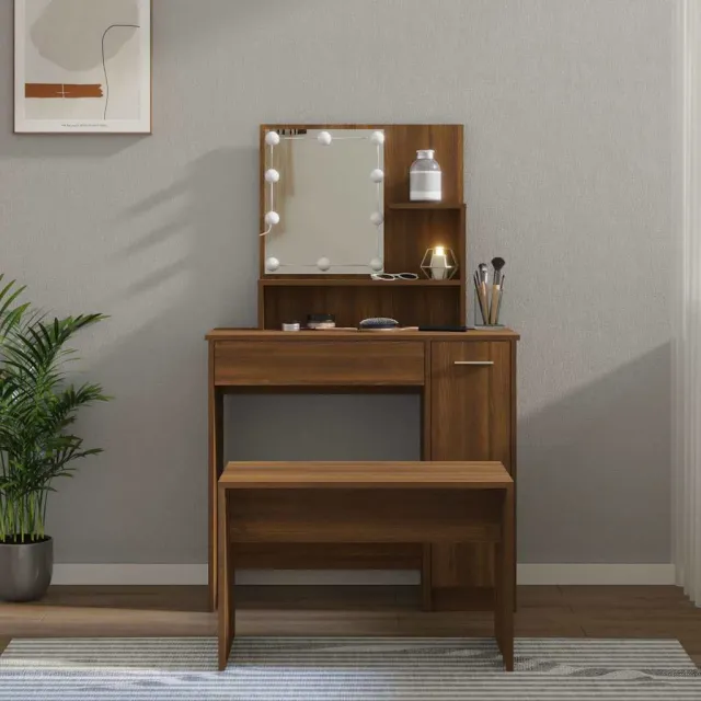 vidaXL Kaptafelset met LED-verlichting bewerkt hout bruin eikenkleur, foto 2