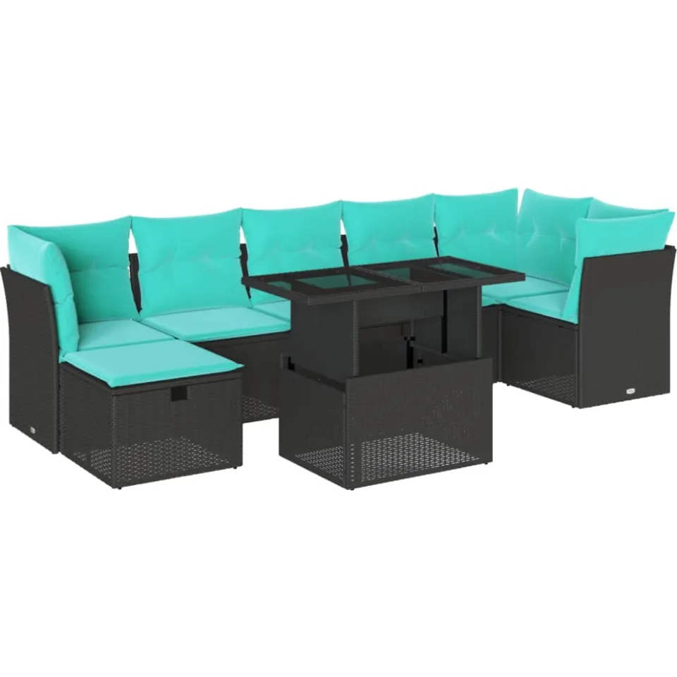 vidaXL 8-delige tuinbankset met kussens, zwart polyrotan