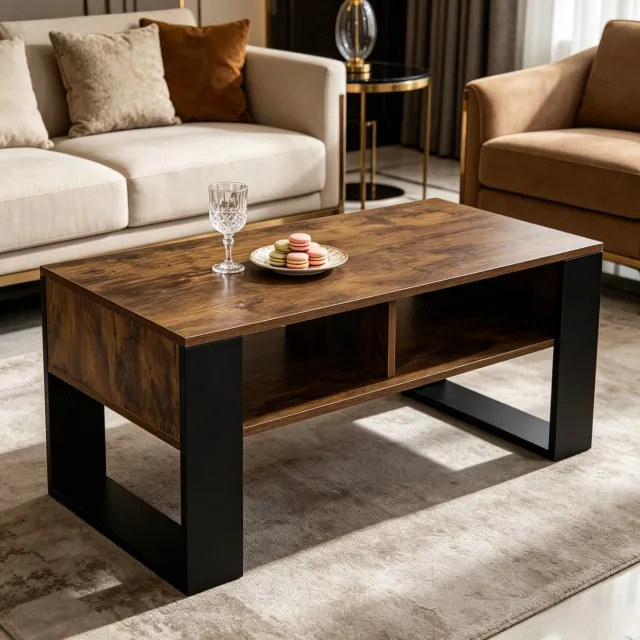 MODFU Salontafel - Rechthoek - Modern - Opbergruimte - Hout - Zwart - Bruin