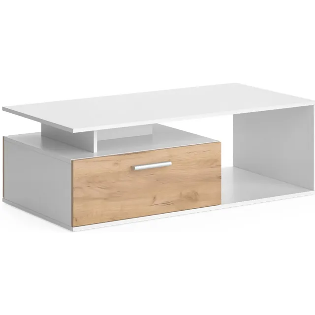 Vicco Roland Salontafel – 118 x 59 cm Eik wit/goud Wit/Goudkleurig Eiken