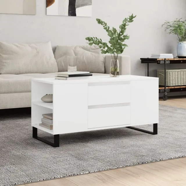 vidaXL Salontafel 102x44,5x50 cm bewerkt hout wit, foto 2