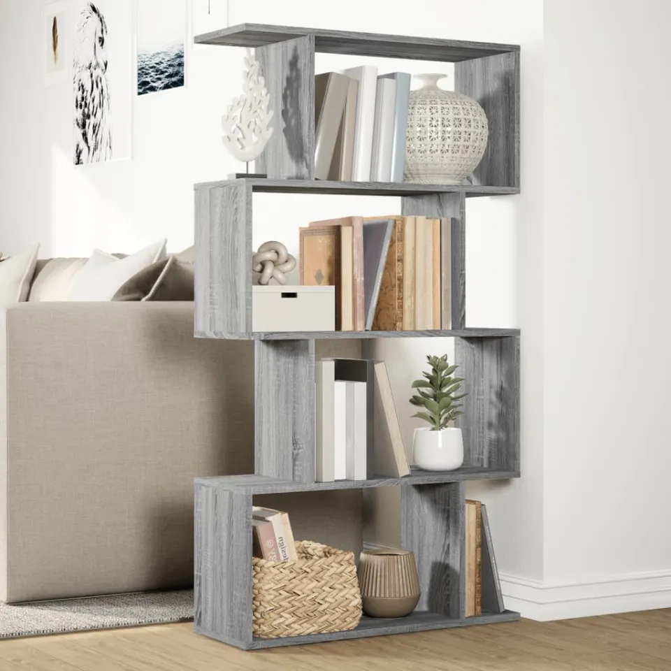 vidaXL Kamerscherm / boekenkast 4-laags 70x24x129 cm hout grijs sonoma, foto 4