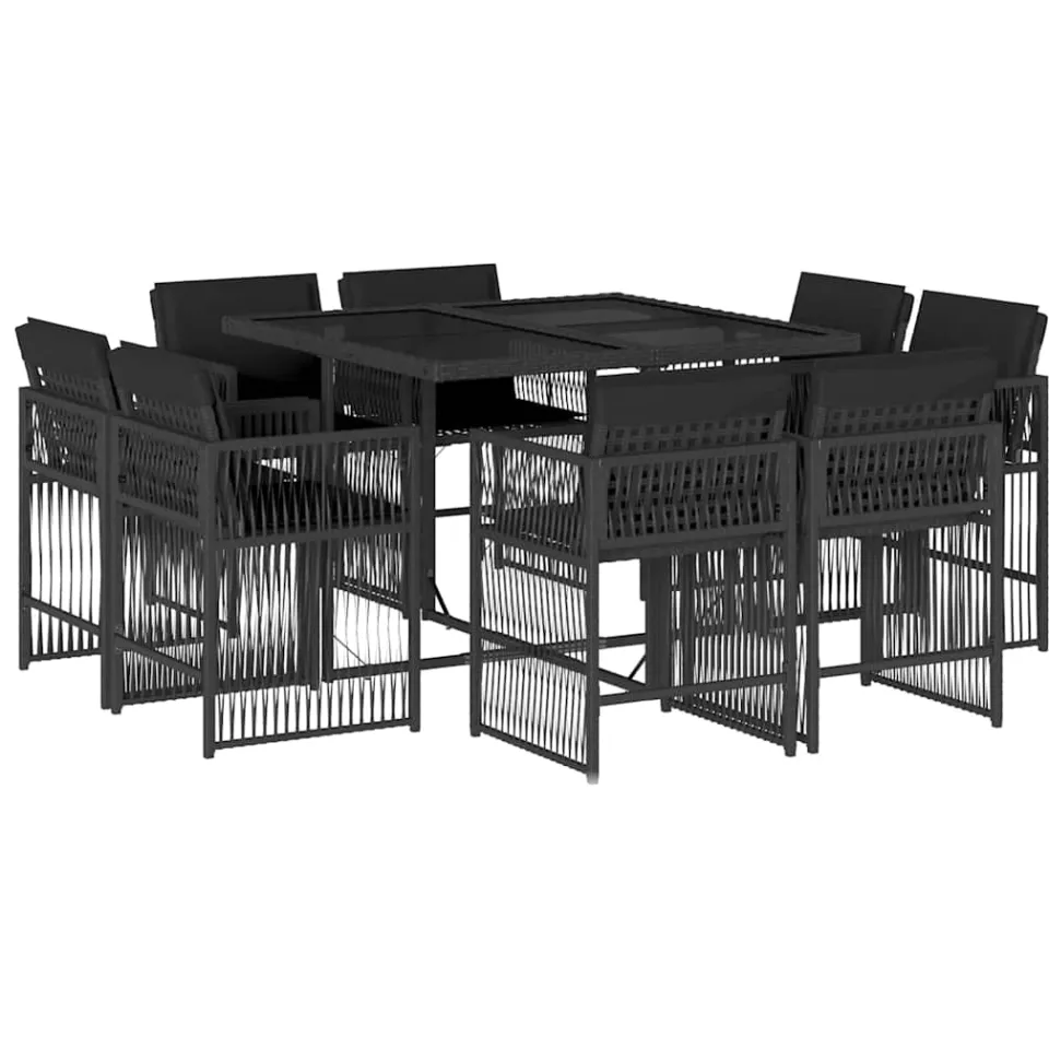 vidaXL 9-delige Tuinset poly rattan zwart, foto 3